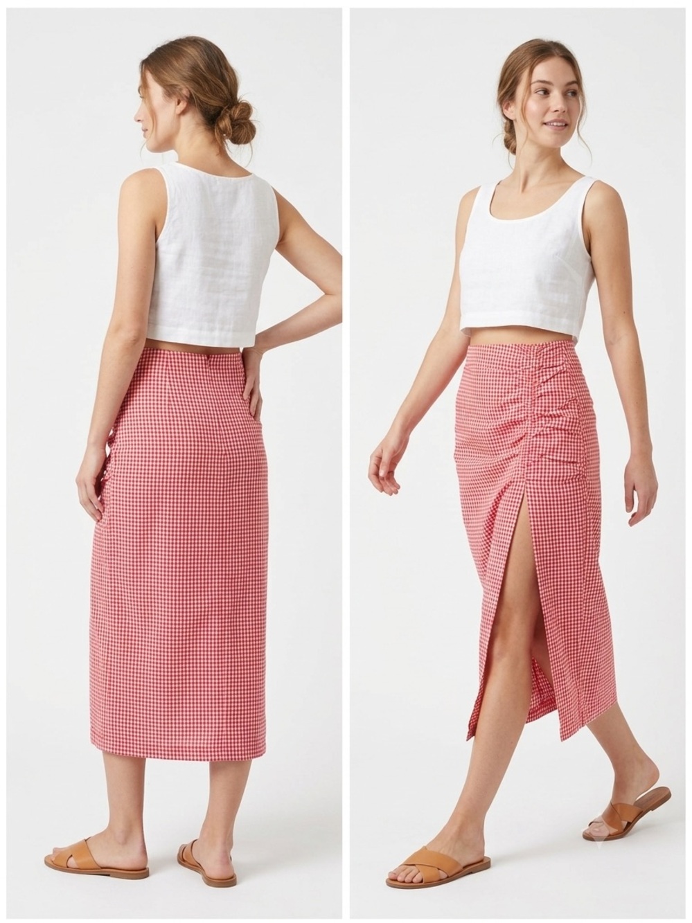 Zara Red and White Gingham Midi Skirt